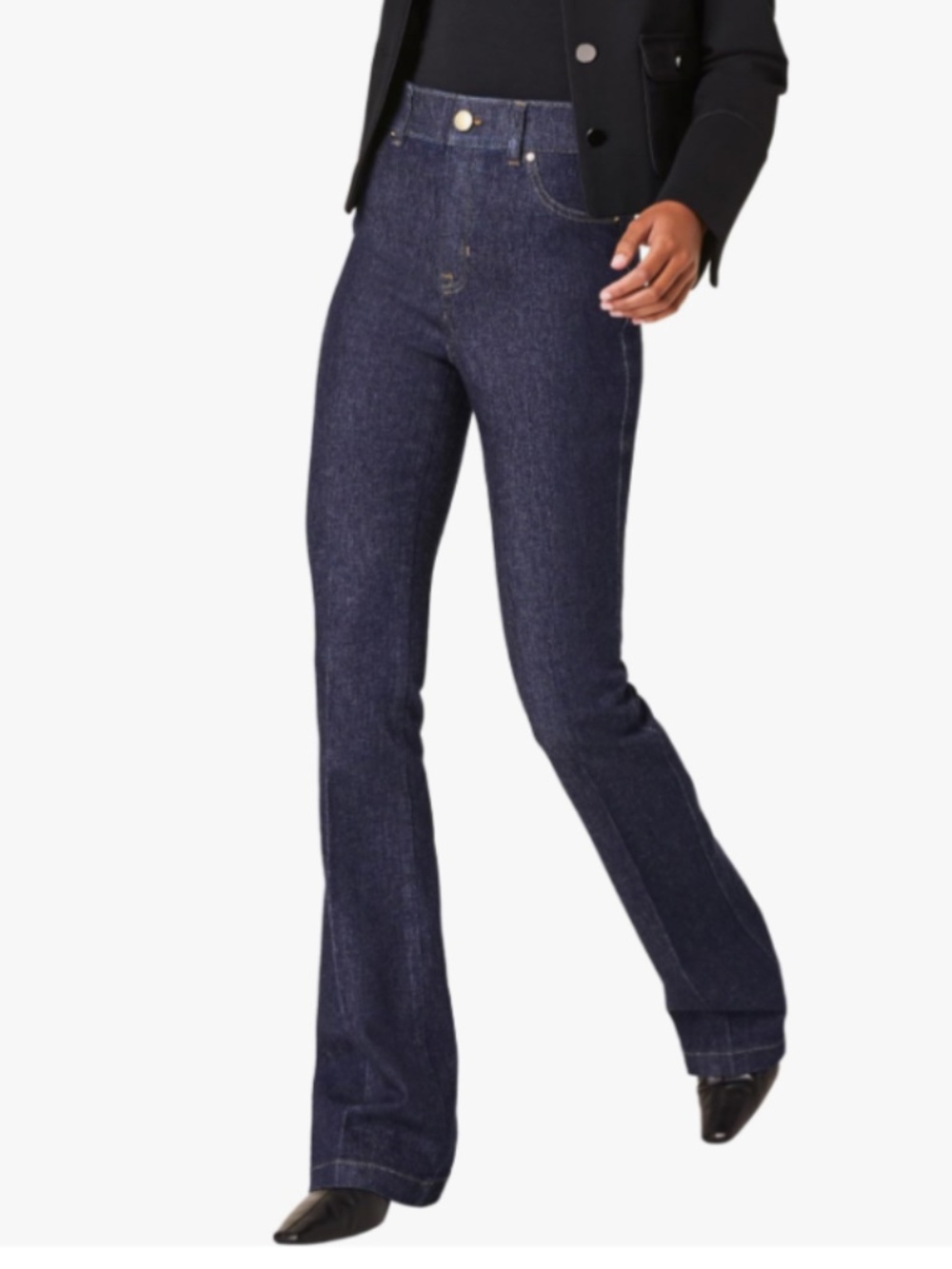 SPANX EVERYWHERE PULL-ON HIGH RISE KICK FLARE RAW HEM SIZE LARGE INDIGO JEANS
